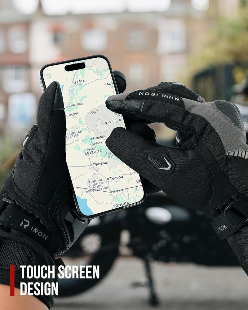 RIDEIRON قفازات دراجة نارية شتوية مقاومة للماء دافئة مقاومة للرياح قفازات تعمل باللمس للطقس البارد للرجال والنساء - Image 3